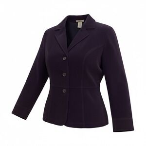 Notations Womens Purple Fau Suede Blazer Jacket Size L Button Front Career